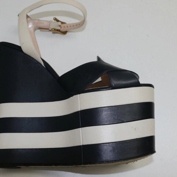 GUCCI BLU/MYSTIC WHITE ANKLE STRAP NAPPA CHARLOTTE WEDGES US 8.5 EU39 - Picture 11 of 15